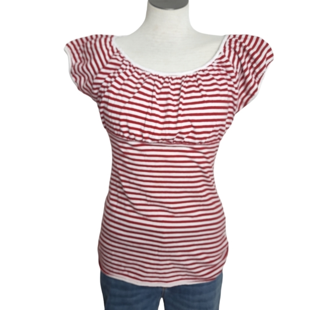Gap Vintage Scoop Neck White & Red Striped Cap Sleeve 100% Cotton Top Sz. M NWOT